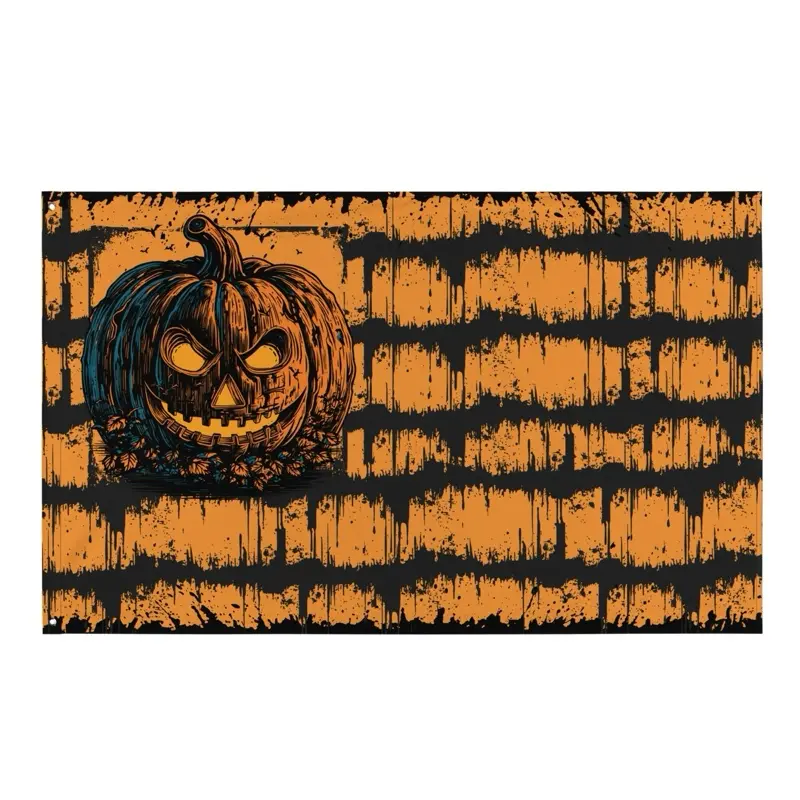 Halloween Flag with Classic Pumpkin Design on Orange and Black Background
