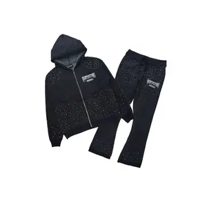 Lapiz Black Rhinestone Mohair Knit Stacked Flare Track Set