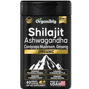 Organibly Pure Himalayan Shilajit Supplement | MultiMineral Ashwagandha, Cordyceps Mushroom, Rhodiola Rosea  & Tumeric - Health & Welness Supplement Capsule Healthcare Edible Fitness | Made In USA