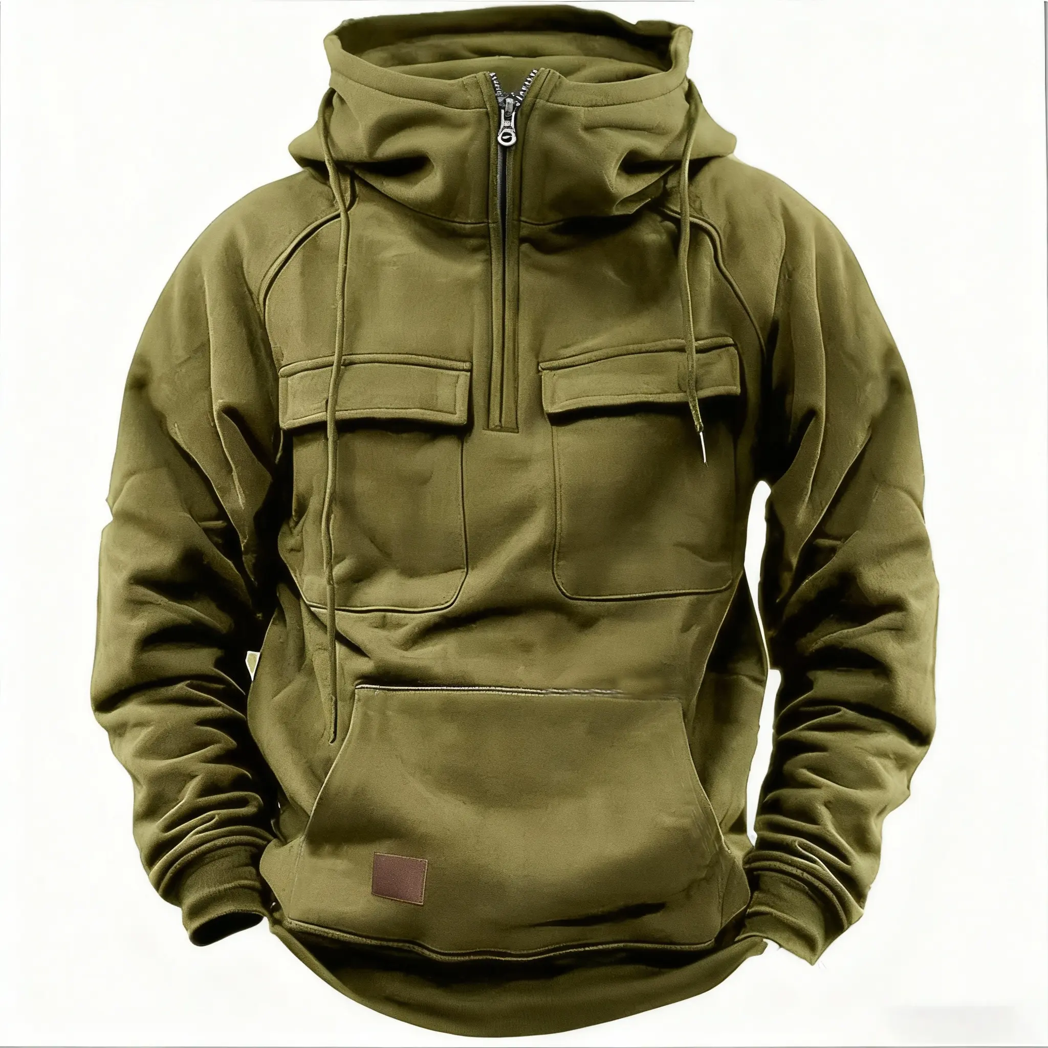 Men's Quarter-Zip Cargo Pullover Hoodie - Tactical, Fashionable, Workout Gym & Outdoor Sweatshirt with Hooded Collar