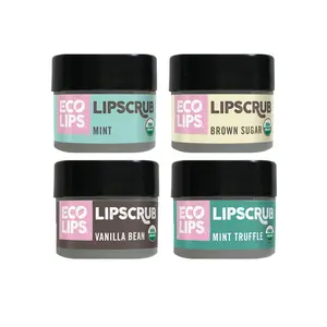 ECO LIPS, INC. Organic Sugar Lip Scrub 4 Pack Variety Pack - Brown Sugar, Vanilla Bean, Mint, Mint Truffle, Moisturizing Balm with Coconut & Olive Oil