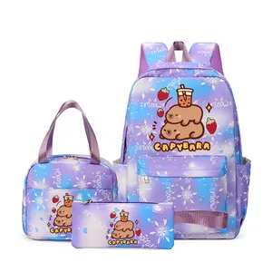 3pc Snowflake Backpack Set, Cute Capybara Pattern, Multi-Functional, Computer Compartment, Lunch Bag & Pencil Case, Large Capacity, School Backpacks