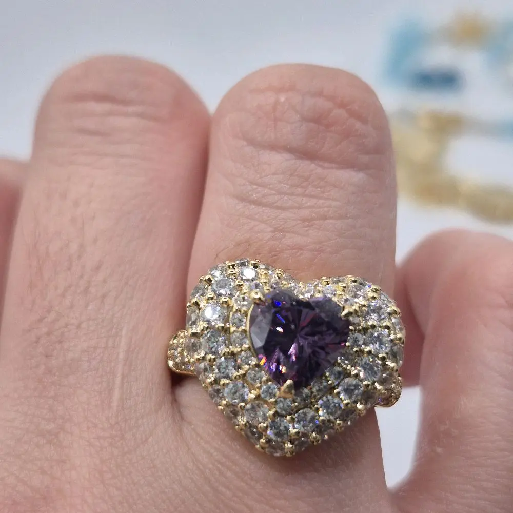 purple heart ring plated gold 14k