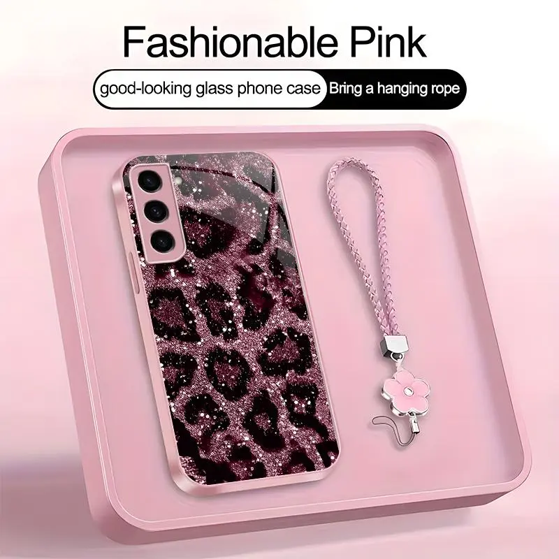 Suitable for [Galaxy S23+] high-end women's phone case，a beautiful four-leaf clover lanyard is included🥰,simple yet sophisticated leopard print design, affordable price, available in multiple colors YM99
