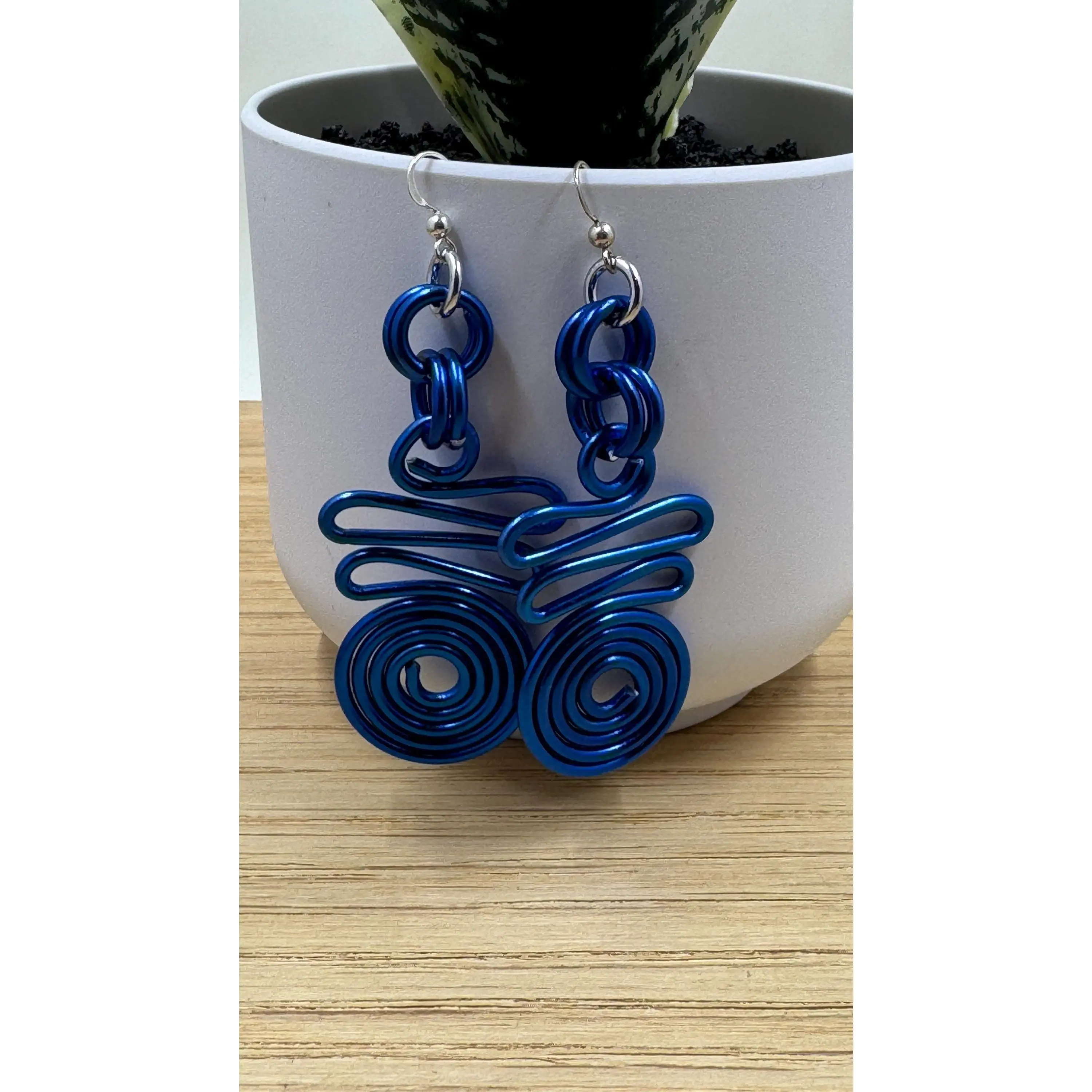 Blue Aluminum Wire Earrings with sterling silver ear wire