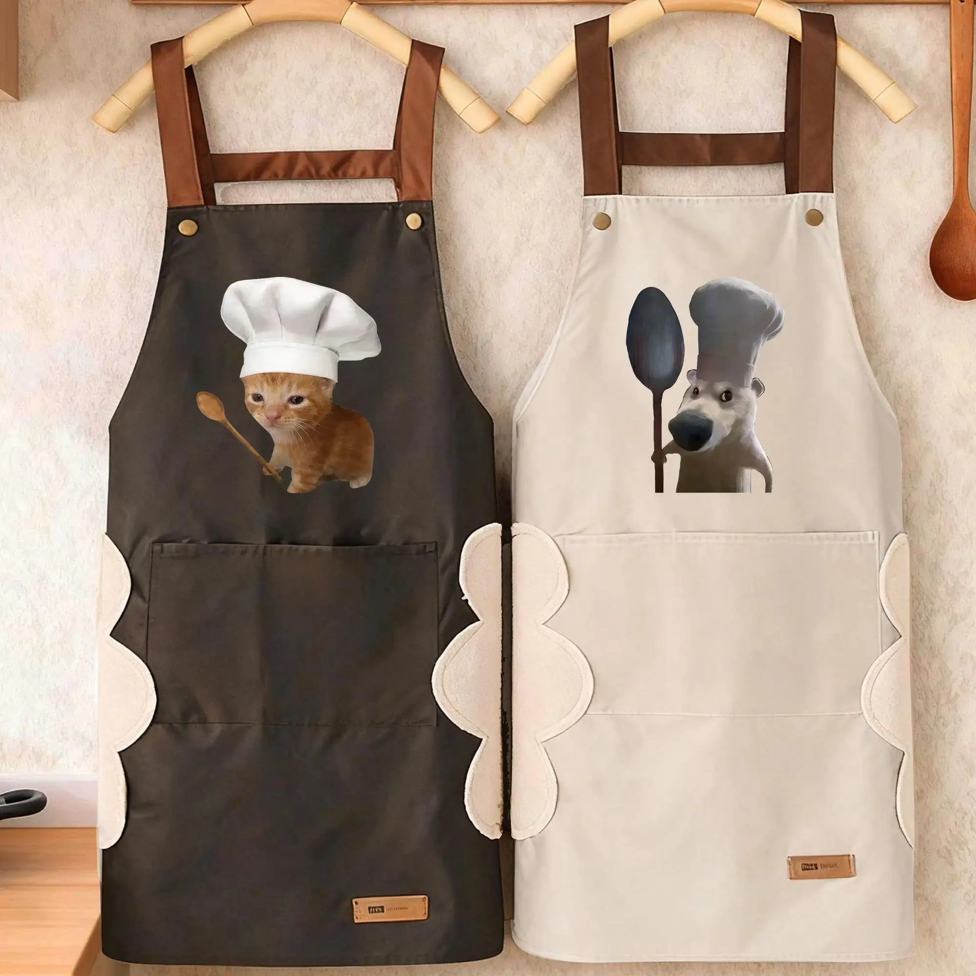 Viral Meme Chef Cat & Dog Kitchen Bib Apron - Waterproof, Oil-Proof, Abrasive-Resistant, Adjustable, With Pocket, All-Seasons Home Uniform Gift For Pet Lovers (Suitable For Food & Beverage Use)