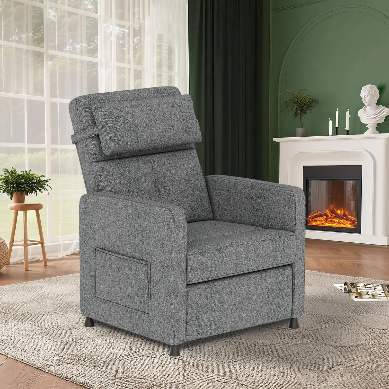 Garvee Recliner Chair Living Room Electric Recliner Adjustable Power Reclining Chair for Adults Home Theater Seating with Side Pockets & USB Port(Gray)
