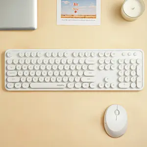 MOFii 1 Set Pure White Wireless Keyboard and Mouse Combo, Minimalist Office Computer Keyboard, 2.4G Plug and Play, Aesthetic Desk Essential for Students, Compatible with Laptop & Desktop, US Qwerty (Battery Not Included)