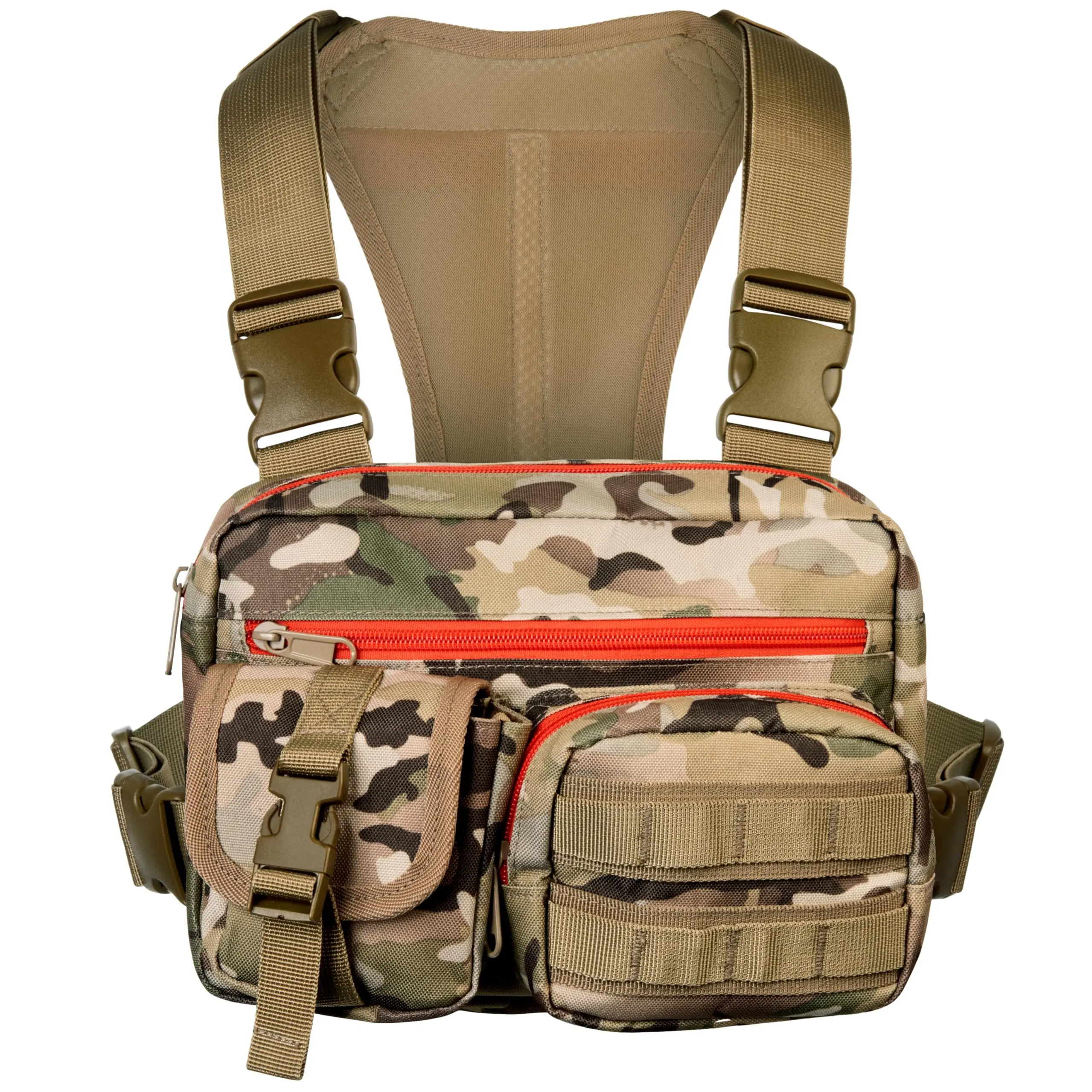 Tactical Chest Bag, Tactical EDC Chest Rig, Molle & Pistol Holster for Men Women - Quick Release Harness Pack for Hunting Hiking Fishing Running - Lightweight Outdoor Vest