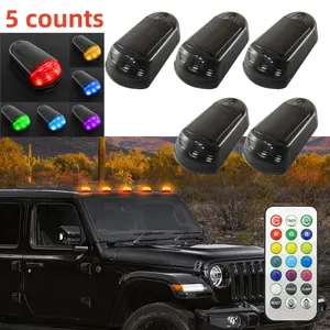 5 pcs solar powered LED driver cab ceiling lights RGB night warning lights hood neon lights roof reminder lights ambient lights used to decorate environmental lights for cars trucks SUV Car Light Embellishments