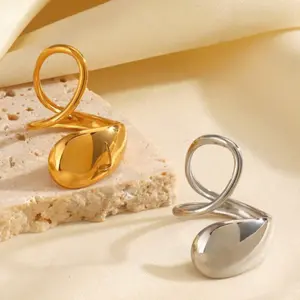 Chunky Geometric Ellipse Ring for Women – Glossy Hollow Statement Band, Minimalist Stainless Steel Jewelry