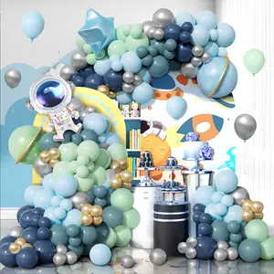 120PCS outer space themed balloon arch set, astronaut pentagram paired with blue-green silver Latex Balloons, perfect for children's space themed birthday parties, baby showers, shower parties, graduation ceremony party decorations