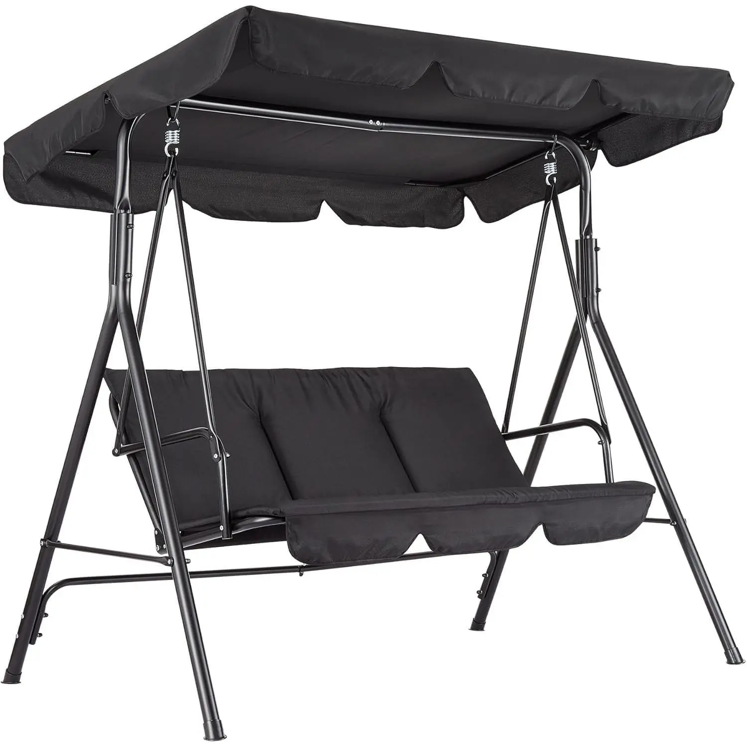 Garvee 3-Seat Outdoor Patio Swing Chair with Adjustable Canopy – Heavy-Duty Steel Frame, Breathable Textilene, Armrests, Weather-Resistant for Garden, Backyard, Deck, Poolside