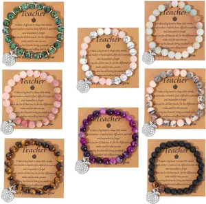 8Pcs Teacher Appreciation Gifts for Women men, Natural Stone Teacher Bracelets