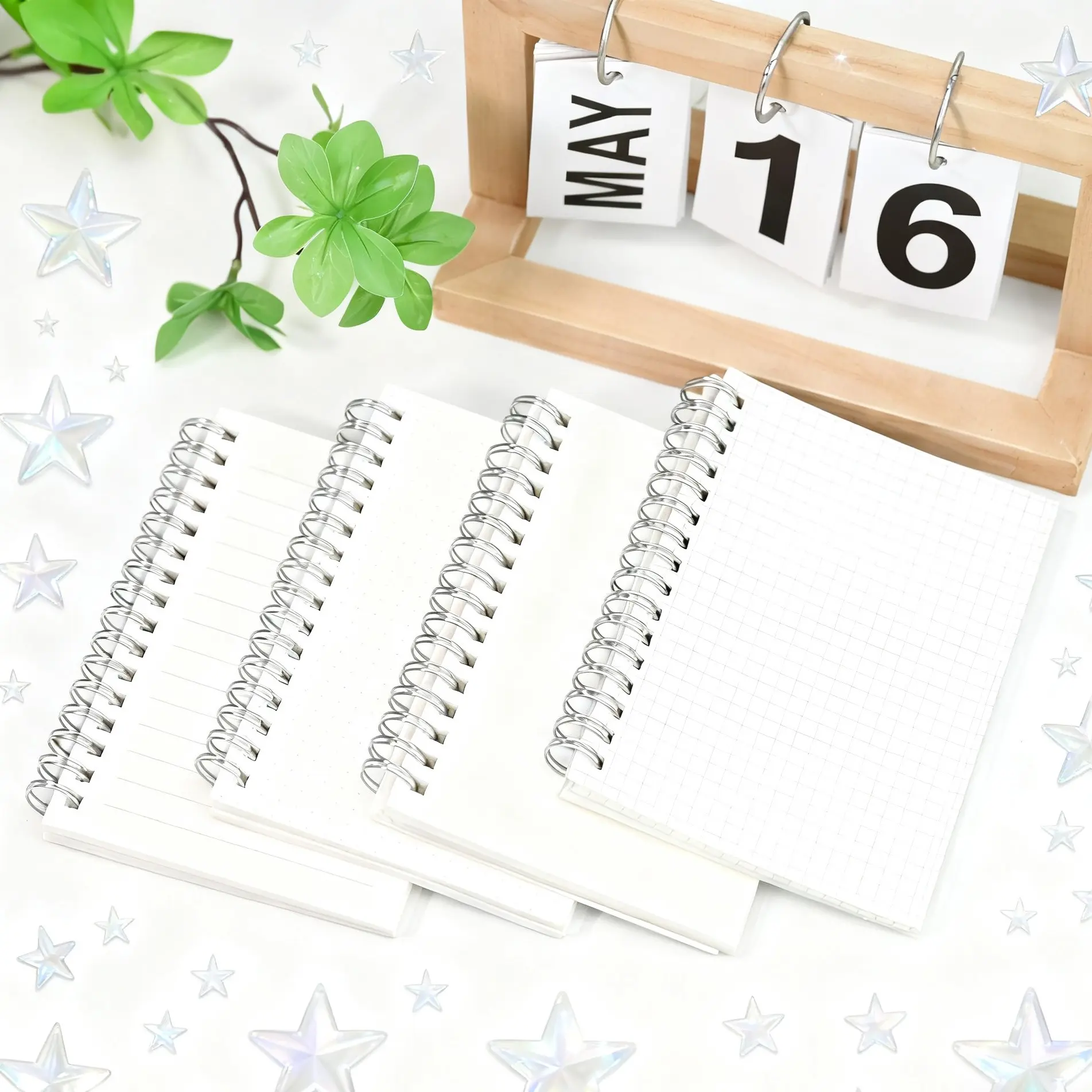4-Pack A6 Spiral Notebook Set, Transparent PP Cover, 80 Sheets/160 Pages, Blank, Grid, Dotted, Lined Pages, Ideal for Business and Personal Notes, Note Taking Notebook