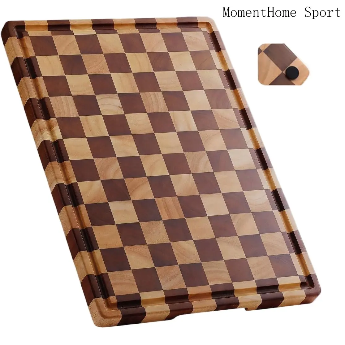 Checkerboard Kitchen Cooking Wooden Durable Cutting Board, Cutting Boards For Kitchen, Large Wood Checkered Chopping Board with Checkerboard Pattern, Grooves and Handle, Ideal for Meat, Vegetables, Fruits, Cheese, Kitchenware