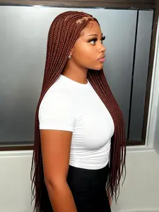 Long Braided Lace Wigs for Women, Gorgeous Fluffy Wigs with Baby Hair Bangs, Synthetic Braided Full Lace Wigs for Party, Daily Use