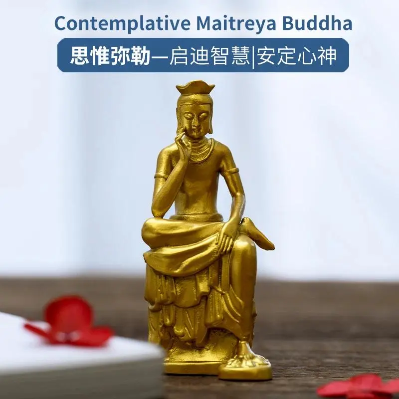 Brass Standing Luminous Retro Golden Maitreya Buddha Statue - 2.6 inches height, 1.1 in width, lightweight, religious wisdom & compassion protector, contemplative indoors decor for difficult decisions, bedroom desk stress relief gift