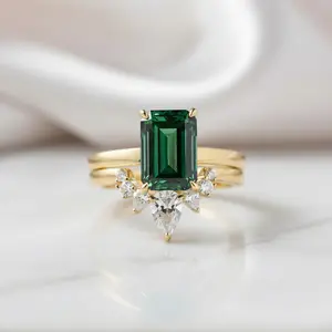 Classic Yellow Gold 3 carat Emerald Cut Wedding Ring Set