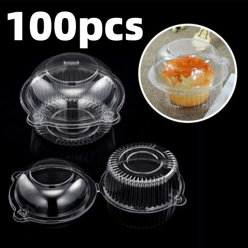 100 Pack Individual Cupcake Containers, Clear Plastic Cupcakes Holders with Dome Lids, Single Cupcake Carriers for Cupcakes, Hot Cocoa Bombs, Muffins, Pastries