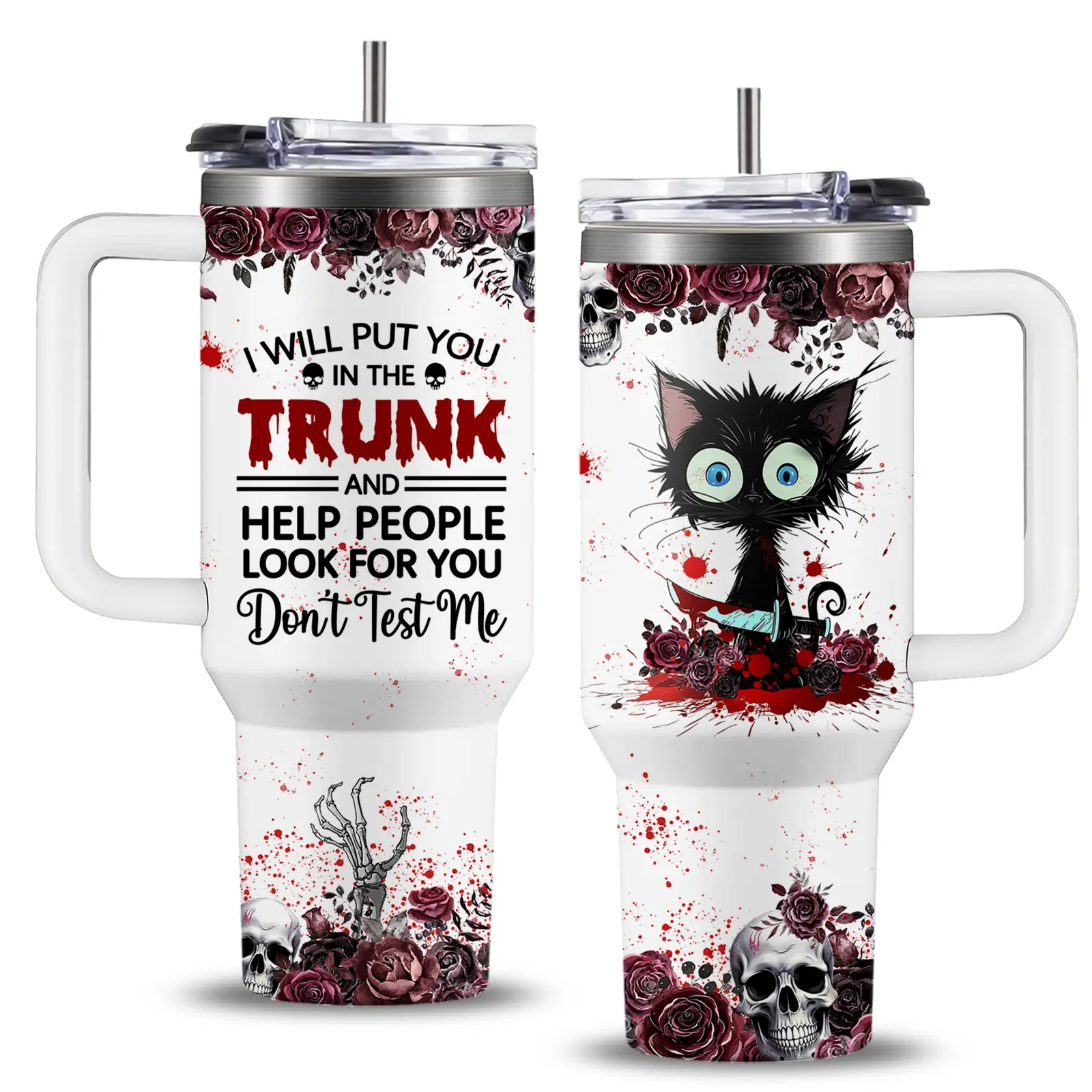 40 oz Stainless Steel Vacuum Insulated Crazy Cat Paw Tumbler Set with Transparent Lid, Straw, Sturdy Portable Drink Flask, Funny Beach Gift for Cat Lover Women, Black Kitty Birthday Halloween Present