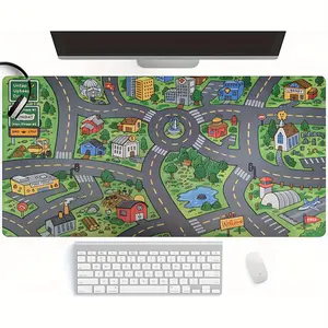 Free ExpressFree Express1pc Large Cartoon City Street Map Mouse Pad & Desk Mat - Non-Slip Waterproof Rubber Base, Ultra-Smooth Surface with Realistic Urban Layout, Compatible with PC/Laptop/Computer for Office, Home Workspace, Gaming Setup - Ideal for s &