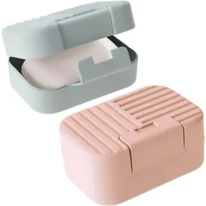 Soap Holder Case Portable Bar Soap Box Travel Leakproof Soap Storage Container Plastic Soap Dish with Lid Cover Bathroom Accessory for Bathr