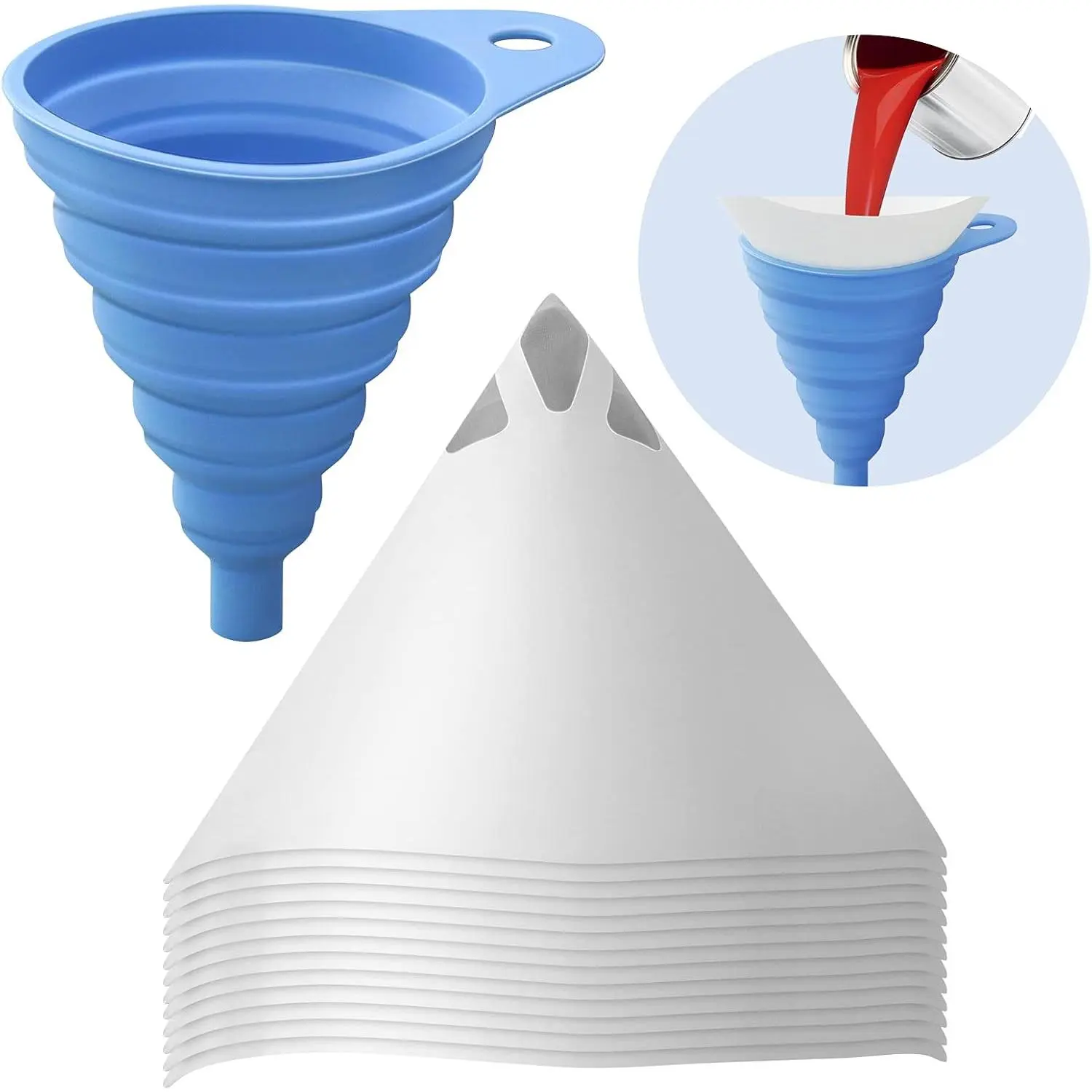 Paint Strainer with 100 Micron Filter Tips, Disposable Paint Strainers Filters Cone with Silicone Funnel for Home, Automotive, Art, Crafts & Painting Project