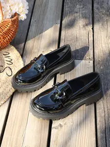 Women's PU Leather Mary Janes Loafers Flat, Rubber Sole, Plain Pattern, Spring & Fall Casual Shoes, Perfect Match for Dresses