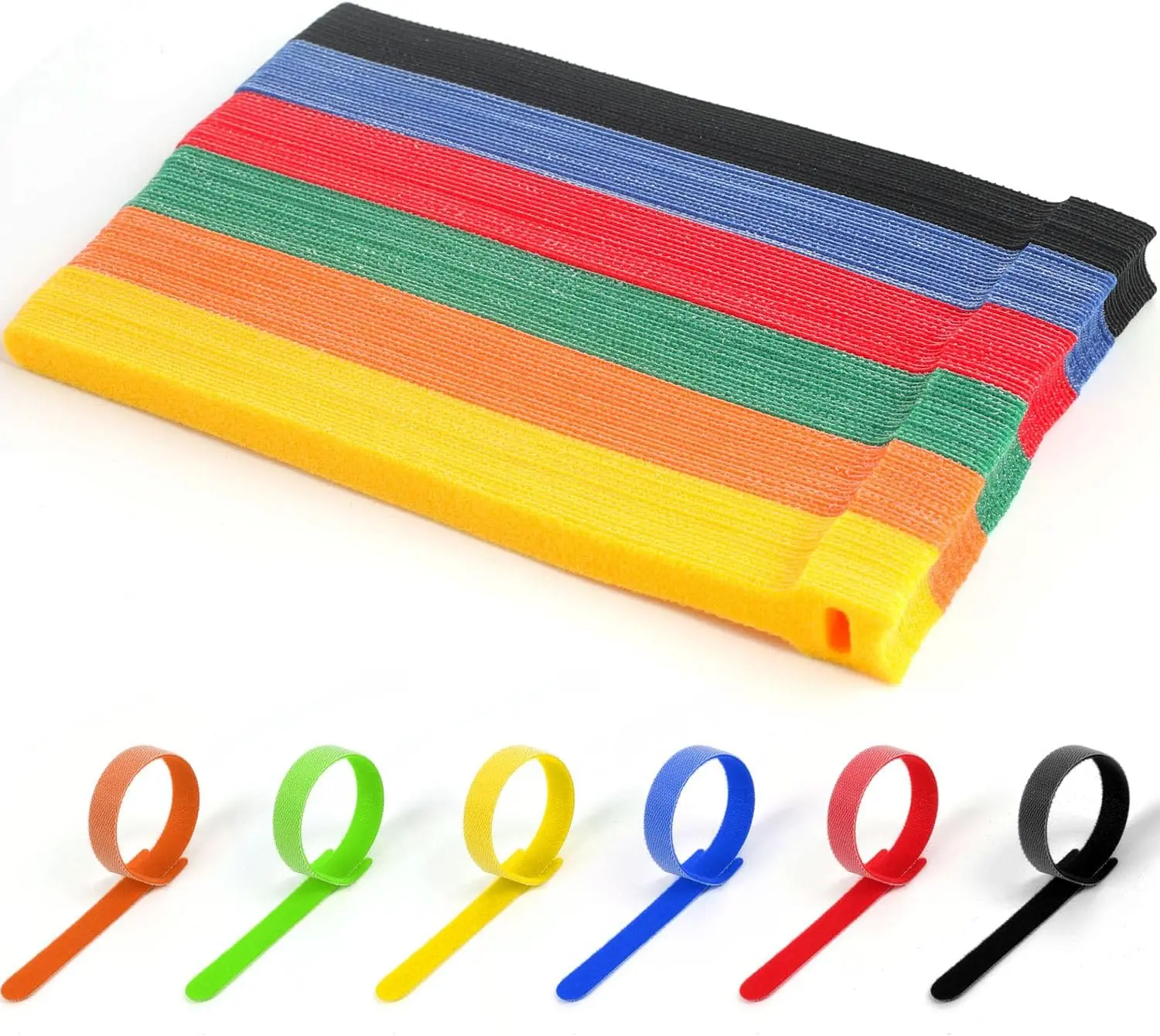 Reusable Hook and Loop Cable Ties 102 Pcs Multicolor Nylon Fabric Fastening Straps 8 Inches for Cable Management and Organization