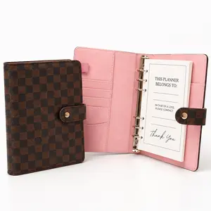 A5 Daily Planner Binder, Refillable 6-Ring Calendar Notebook with Plaid Faux Leather Cover, Snap Closure, Pink Pockets & Card Slots, Daily Organizer for Work, School, Journaling, Budgeting & Gifts