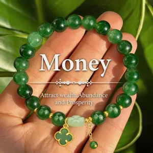 Money Magnet! Lucky Four-Leaf Clover Green Aventurine Bracelet - Manifest Wealth & Prosperity Crystal Charm