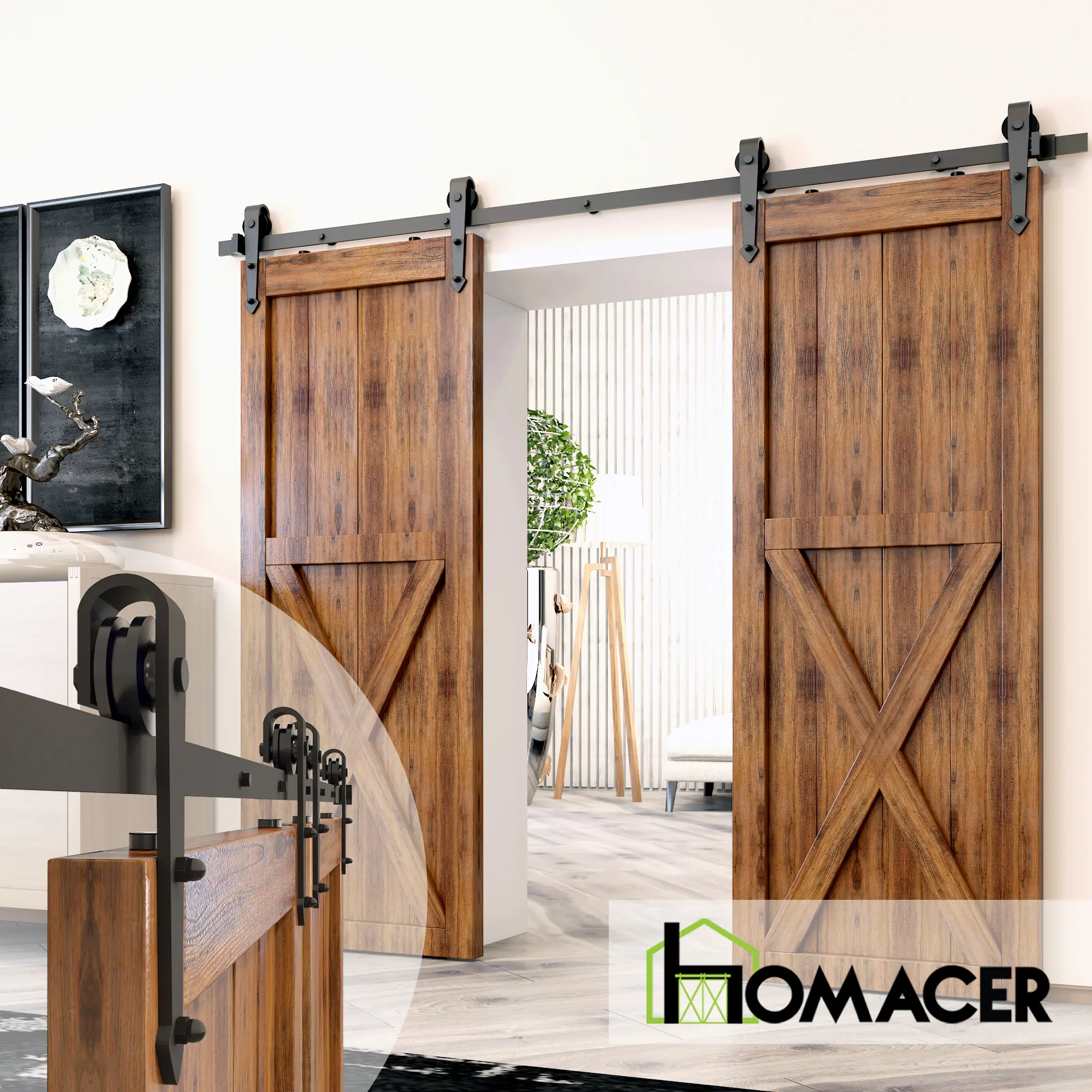 HOMACER stylish simple luxury design thickened moisture-proof anti-corrosion wear-resistant high temperature resistant anti-collision sound insulation solid stable single track one-way 1 door 2 door hardware kit 4feet to 20 feet