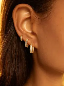 3PCS Cubic Zirconia Huggie Earrings Set, Gold & Silver Available, Sparkling Hoop Earrings, Hypoallergenic & Fade Resistant, Minimalist Daily Wear, Stackable Design, Hypoallergenic Huggie Hoops