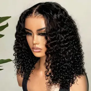 Short Bob Glueless Wigs Ready To Wear Deep Wave Curly Wigs Human Hair Wet and Wave 6x4 HD Lace Closure Wig For Women Pre Plucked 180%