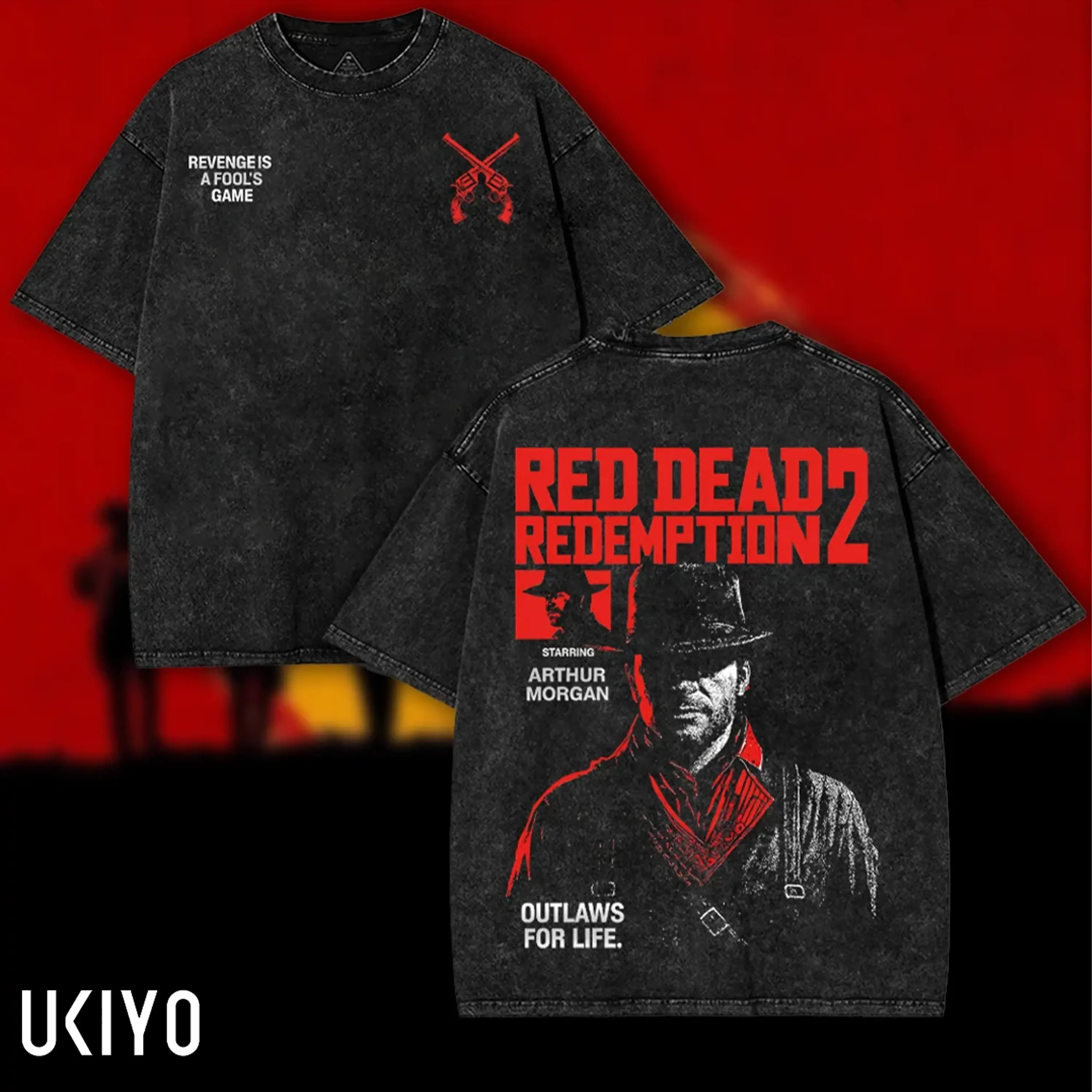 Red Dead redemption 2 Double Printed Washed 2 Sided Printing T-Shirt RPG action Video anime manga Games movie Streetwear graphic tees Casual Cotton sweater men