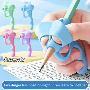 4-Piece Pen Gripper Set, Four Pieces, Writing Posture Aid Tools, Soft Rubber Grip Pens, Handwriting Correction Assistors, Ideal for Kids & Adults, Ergonomic, Improved Writing Technique, Office Stationery Supplies