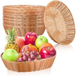 12 Pcs Large Plastic Oval Basket Bulk 12.6 Inch Empty Gift Baskets Food Storage Basket Bin Woven Baskets for Gifts Fruit Bread Baskets for Kitchen Restaurant Home Centerpiece Display