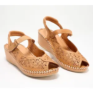 Spring Step Leather Peep Toe Mary Jane Wedges -Santonio