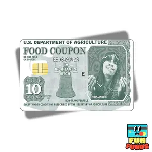 Rick James Food Coupon Stamps Credit Card Skin - Vinyl Sticker for debit cards, Waterproof, Glossy or Holographic - Easy to apply funny card sticker credit card