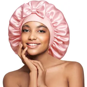 Double-Sided  22 Momme Mulberry Silk Bonnet for Sleeping Women, Large Silk Hair Wrap for Long Curly Hair, Non-Slip Sleep Cap with Adjustable Band, Blush