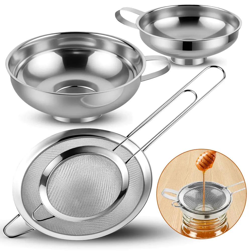 4 Pcs Stainless Steel Funnels with Fine Mesh Strainer, Canning Funnels for Narrow Wide and Regular Filling Mason Jars, 1.4 Inch/2.3 Inch Stainless Steel Funnel for Kitchen Use - Home Improvement.