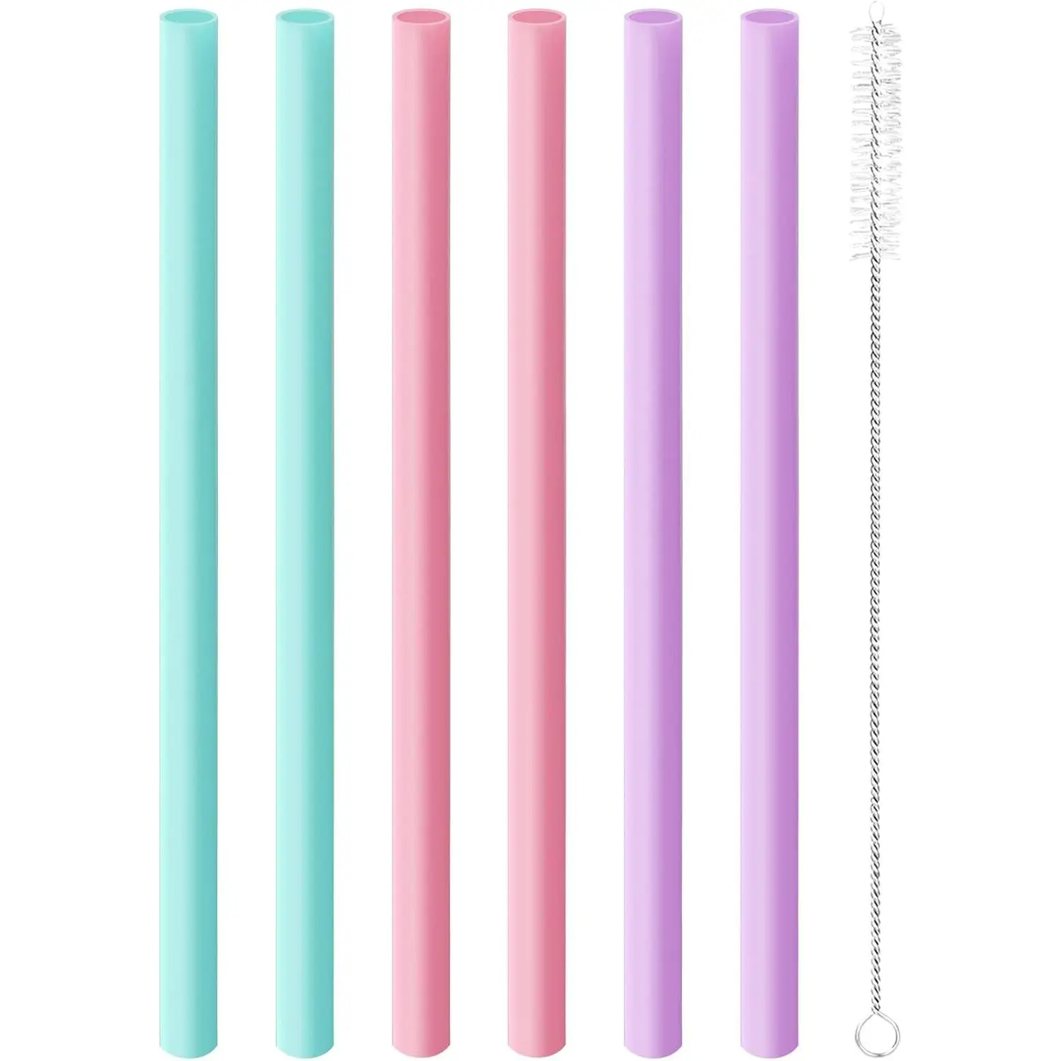 6PCS Replacement Straws for Owala FreeSip 24oz & 32oz Water Bottles - Reusable Plastic Straws with 1 Cleaning Brush, Travel Tumbler Accessories Parts - 3 Color (Pink, Green, Purple)