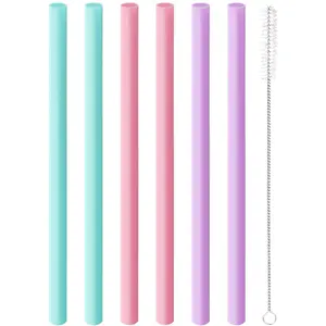 6PCS Replacement Straws for Owala FreeSip 24oz & 32oz Water Bottles - Reusable Plastic Straws with 1 Cleaning Brush, Travel Tumbler Accessories Parts - 3 Colors (Pink, Green, Purple)