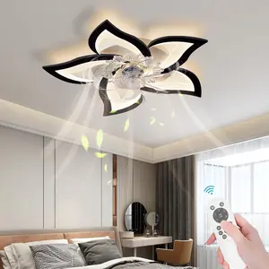 Low Profile Ceiling Fans with Lights,27.2 Black Modern Dimmable Flower Shape Ceiling Light Fan with Remote Control/app Control,Timing 6 Gear Speeds Fan Ceiling Lamp.