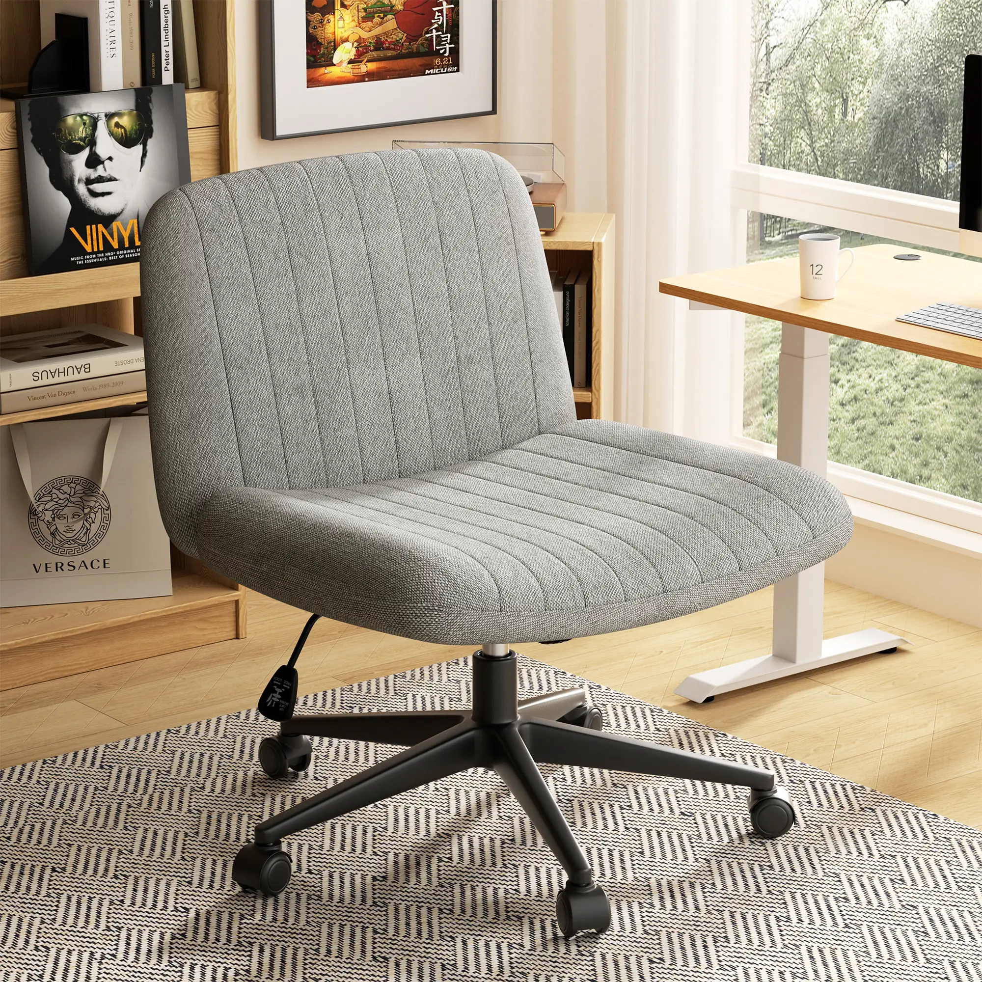 Walsunny Criss Cross Chair, Armless Legged Modern Relax Chair with Fabric Padded Seat, Swivel Height Adjustable computer vanity chair for Home Office