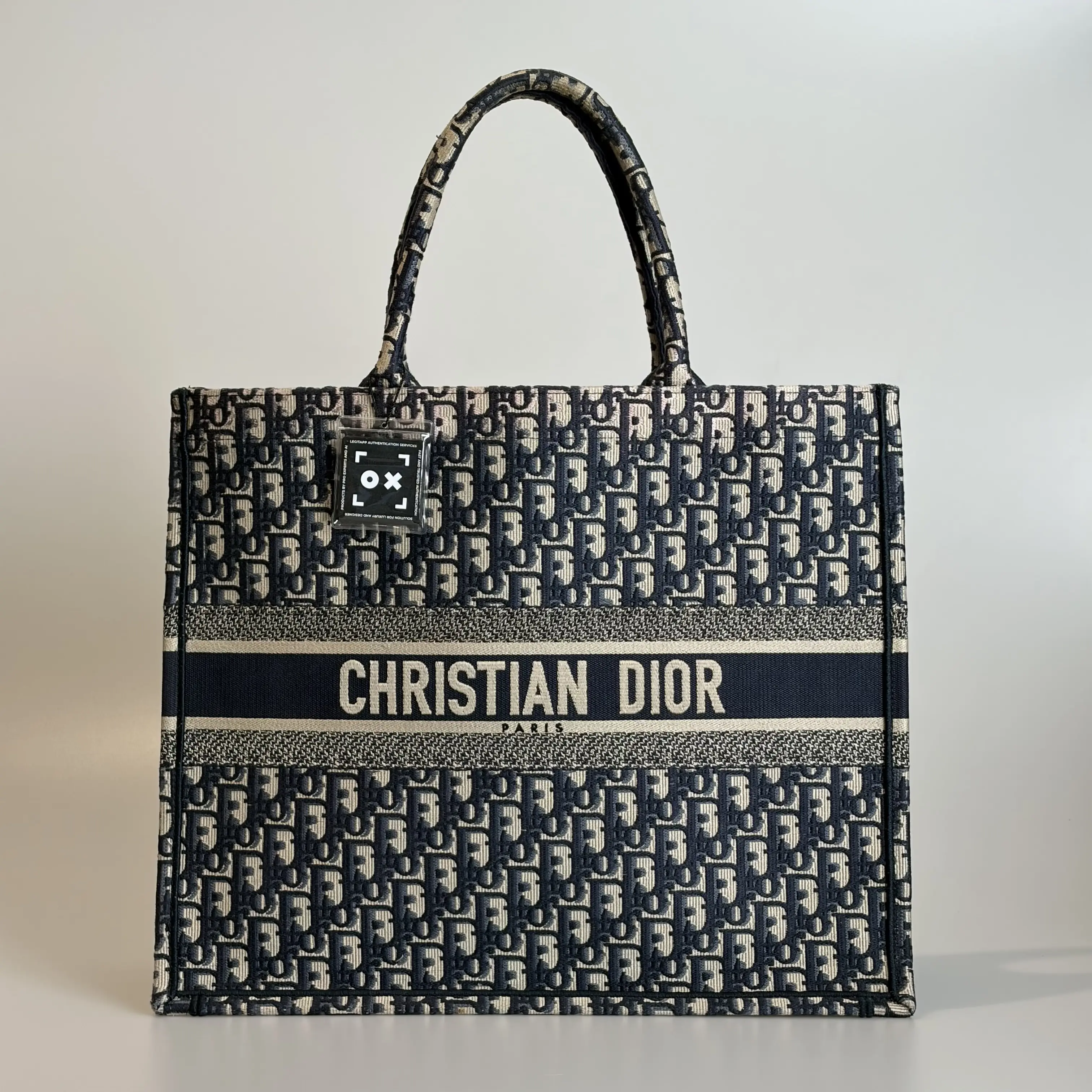 Pre-owned Dior Canvas Tote Bag Pre‑Owned Book Large Beige & Blue Oblique 50378412 Sold As Is / Final Sale