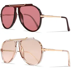 MEETSUN 2026 70s Vintage Square Frame Sunglasses, Oversized Gold Metal Aviator Eyewear for Women-Men, Tangle-Free Fashion Accessories
