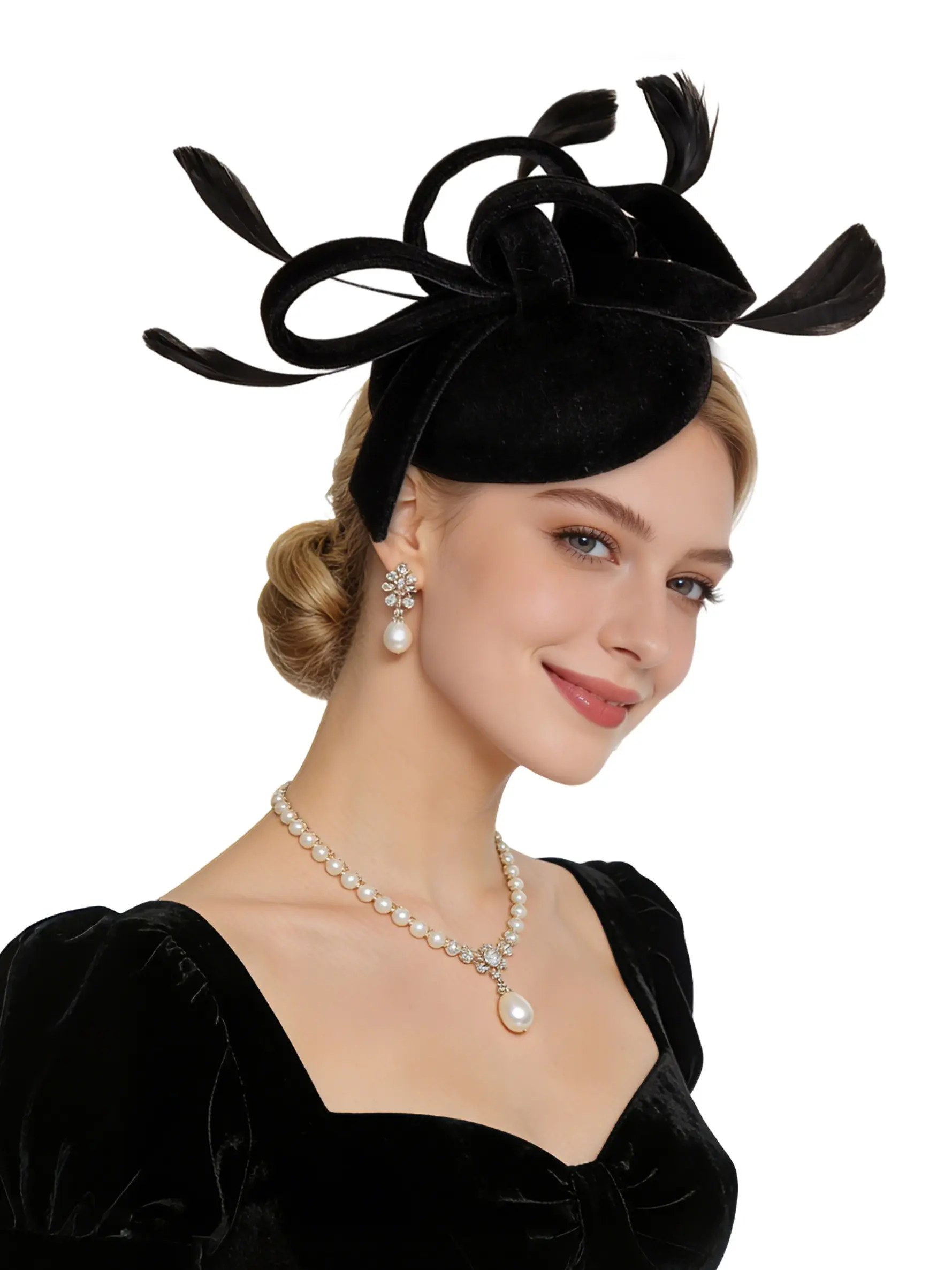 Velvet Veil Fascinator Hat for Women Tea Party Derby Wedding Cocktail Kentucky Derby Fascinator Hat for Women – Elegant Wedding  main image 2