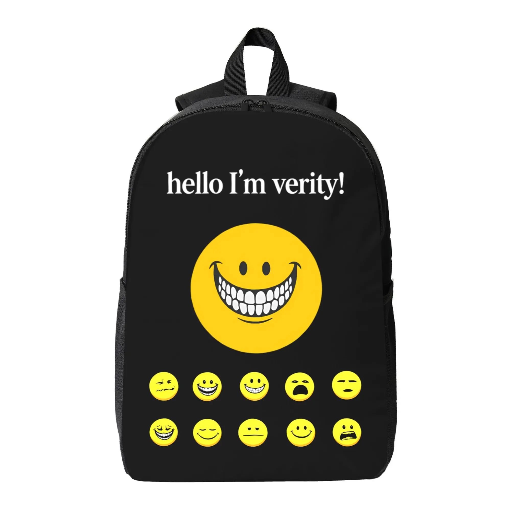 Verity Casual Smiley Face Graphic Print Polyester Backpack - 17 in Large Capacity School Bag with Zippers, Smile Face Graphic Backpacks